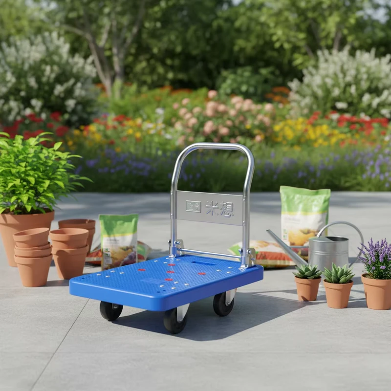 MBC-010 Portable Cart Warehouse Transport Cargo Cart 200 kg Capacity Airport Luggage Trolley Shopping Trolley with Four Wheels