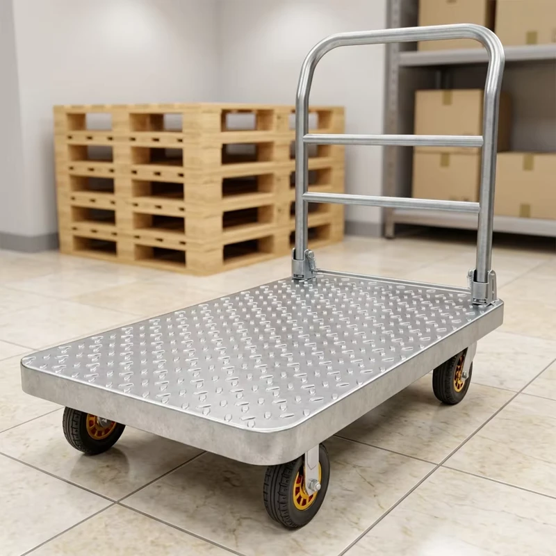 MBC 054 Trolley Cart Household Collapsible Steel Platform Heavy Duty Trolley 4 Wheels Cart Shopping Folding Platform Trolley