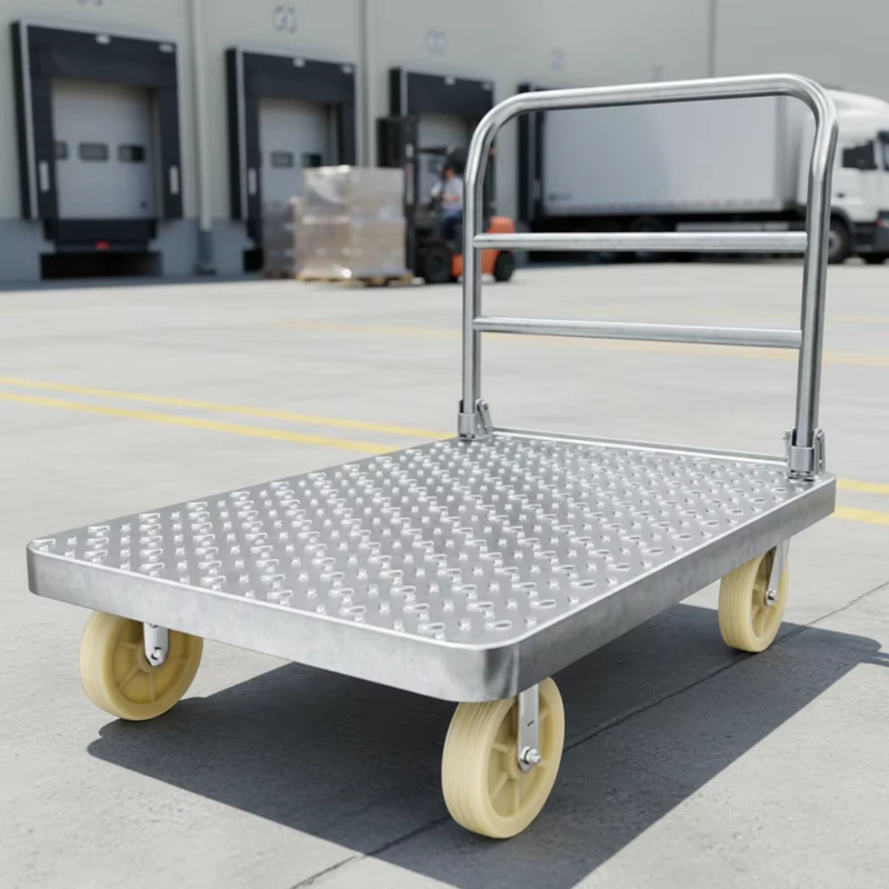 MBC-056 Standard Foldable Industrial Cart Heavy Load Industrial Trolley 126x80cm Silver Shopping Cart Foldable Warehouse Trolley