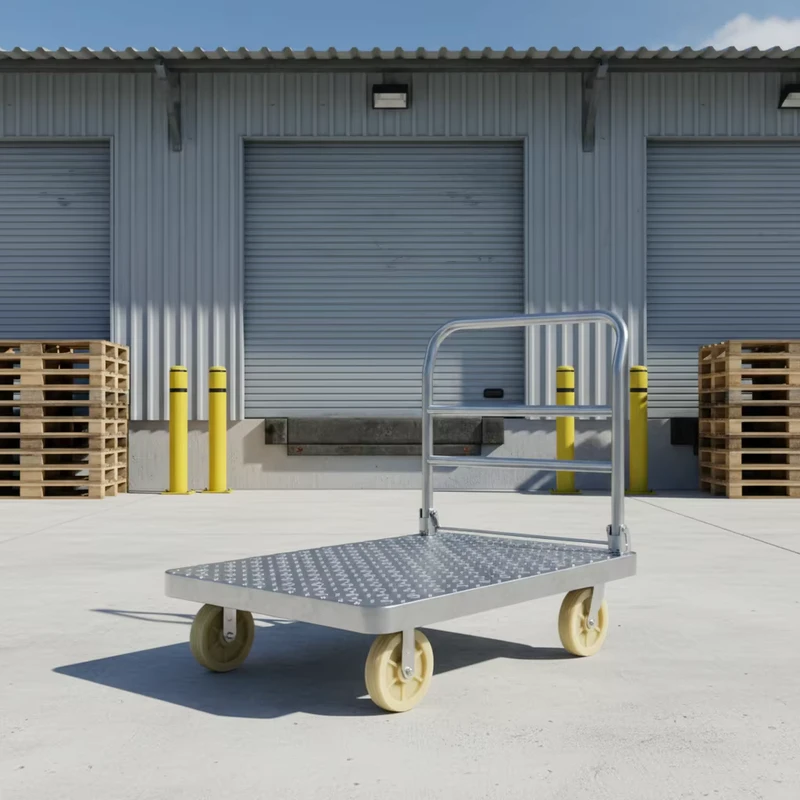 MBC 056 Standard Foldable Industrial Cart Heavy Load Industrial Trolley 126x80cm Silver Shopping Cart Foldable Warehouse Trolley