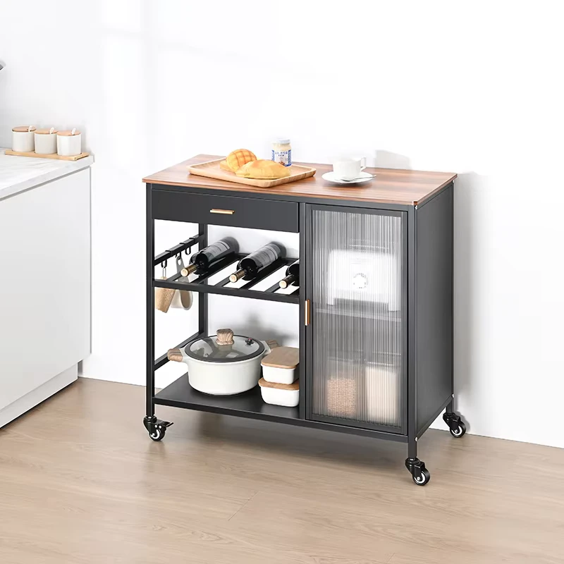 MDF Board Kitchen Island Storage Trolley Kitchen Mobile Drawers Cabinets Storage Cart with Industrial Wheel