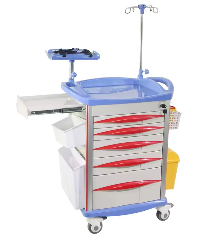 MEDICAL Stainless Silent Wheel Rescue Hospital Furniture Multifunction Emergency Medical Trolley with Drawer