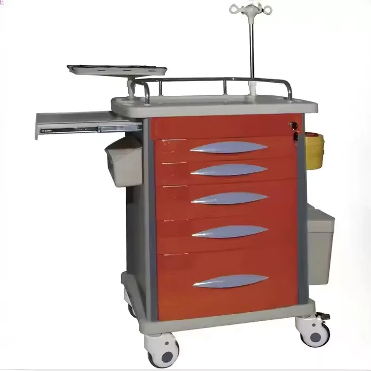 MJ MJ ET001 ABS Material Medical Emergency Cart ISO CE Certified Hospital Resuscitation Trolley 100kg Load Capacity 1 Year