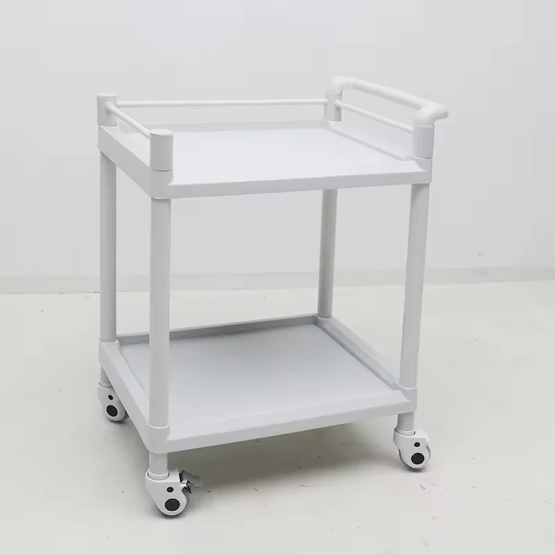 MN 101G ABS Medical Trolley with Guardrail 2 Tier Utility Cart for Clinic Use