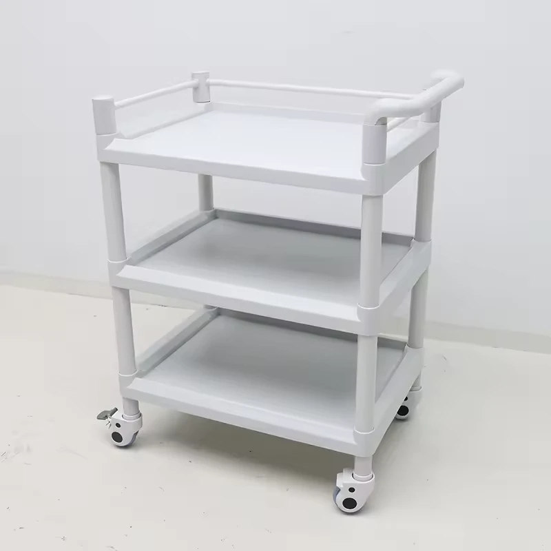 MN 101H ABS Medical Trolley 3 Tier Utility Cart with Guardrail for Clinic Use