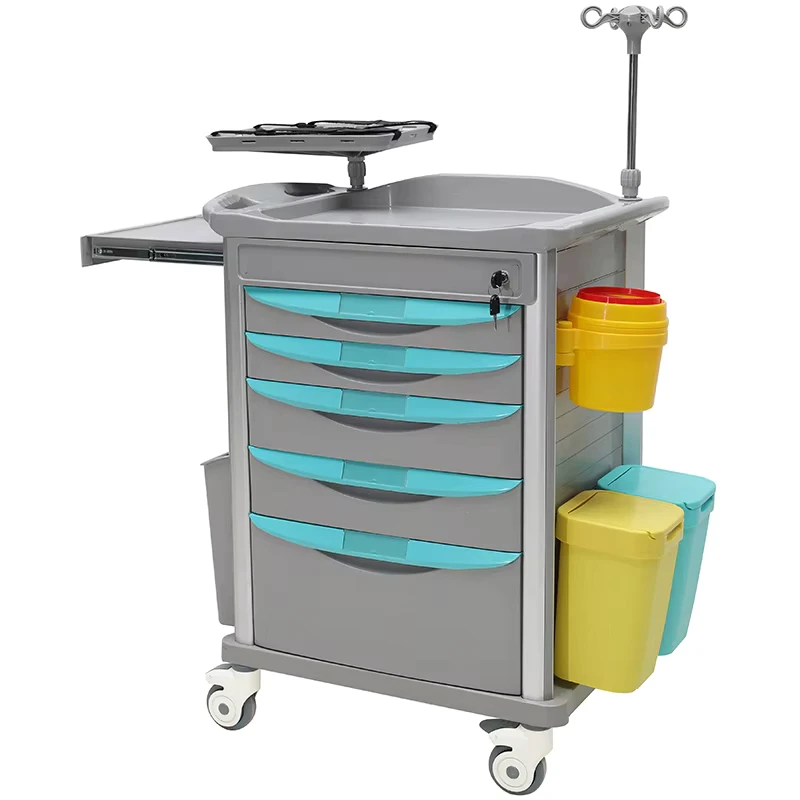 MN EC004 Hospital Emergency Medical Trolley Multifunctional Crash Cart with Oxygen Cylinder Holder