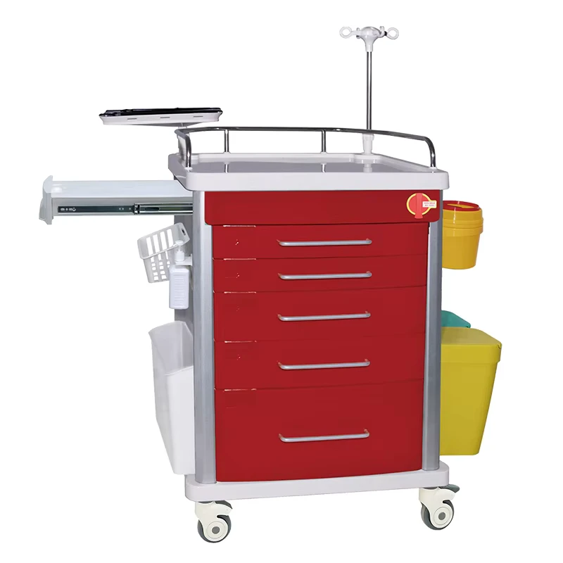 MN EC007 Hospital Furniture Medical Emergency Trolley with Multifunctional Socket& Free divided Drawer