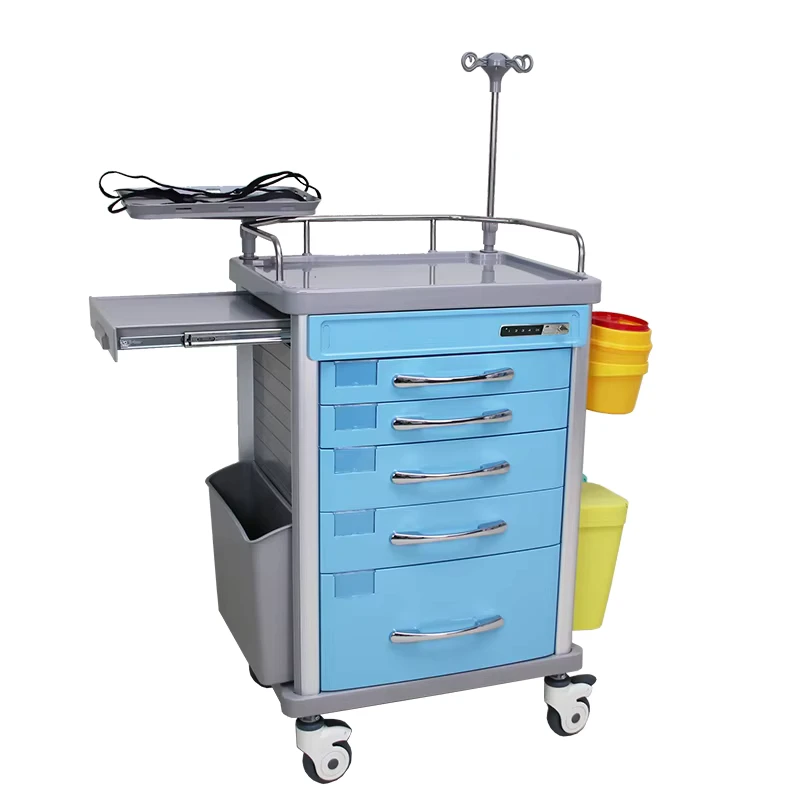 MN-EC009 Hospital Furniture Medical Emergency Trolley with Multifunctional Socket and Free-divided Drawer