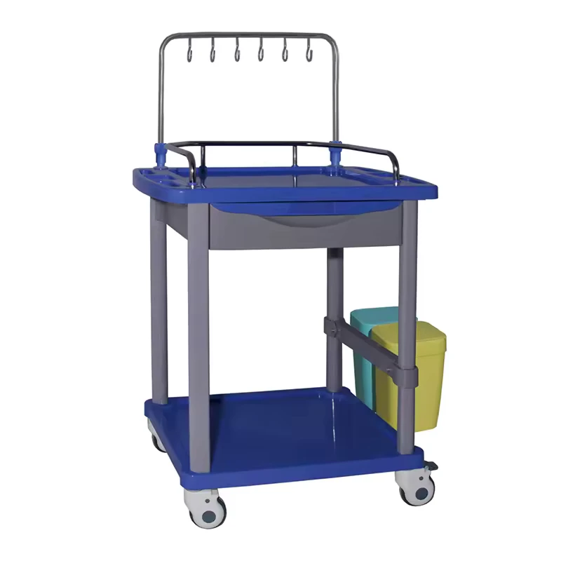 MN-IC001 ABS Medical IV Infusion Trolley Cart with Hooks Drawer and Waste Bins for Hospital Clinic