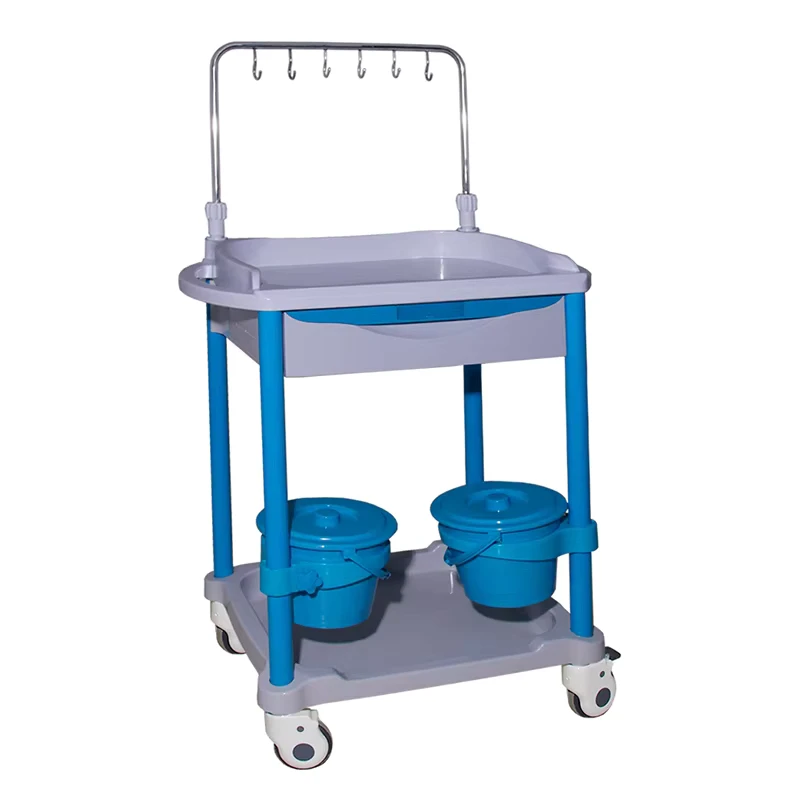 MN IC006 Portable ABS Medical Infusion Trolley with 6 Hooks Nursing Care Cart with Drawer and Waste Buckets