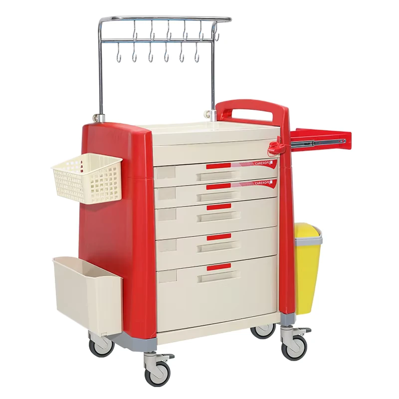 MN IC007 ABS Medication & Infusion Cart with Silent Casters Hospital Emergency Nursing Trolley with 8 Hooks