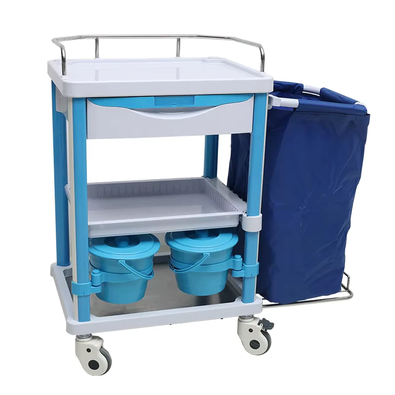 MN-LT005 Combined Medical Linen & Treatment Trolley ABS+Stainless Steel Hospital Cart with Silent Wheels