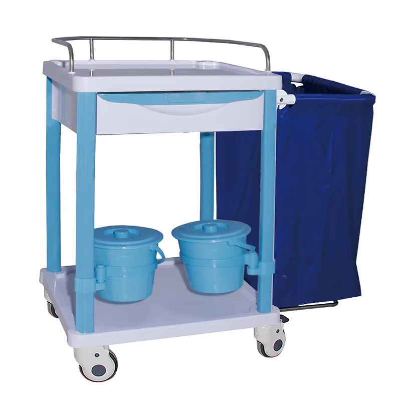 MN LT006 Multi Function Hospital Linen & Treatment Cart with ABS Top and Stainless Steel Base