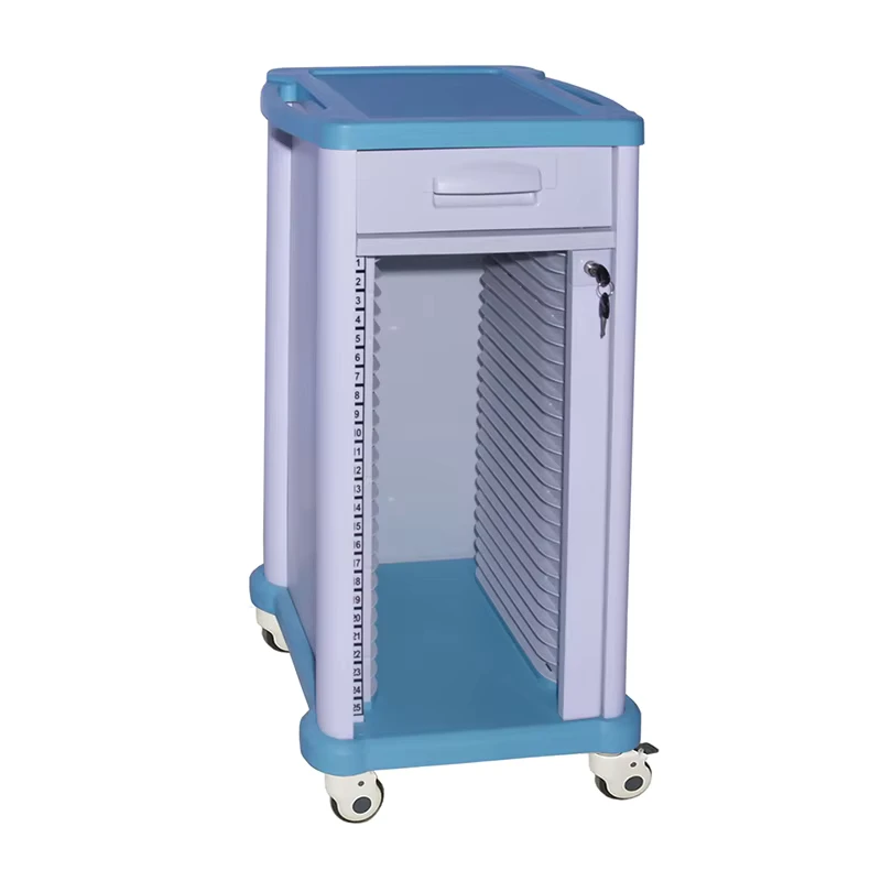 MN-PRT001 Medical File Trolley with Drawer 25 Grids Patient Record Cart for Hospital Ward