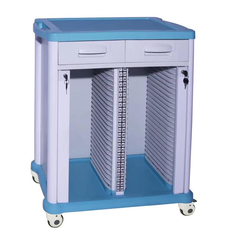 MN PRT002 ABS Double Row Patient File Trolley 50 Capacity Medical Record Cart with Drawers for Hospital