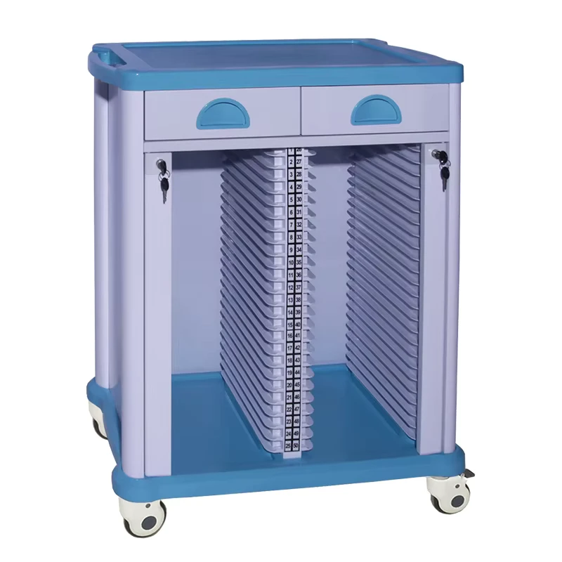 MN PRT004 Double Side 50 Capacity ABS Medical Record Trolley Hospital Patient File Storage Cart with Drawers and Wheels