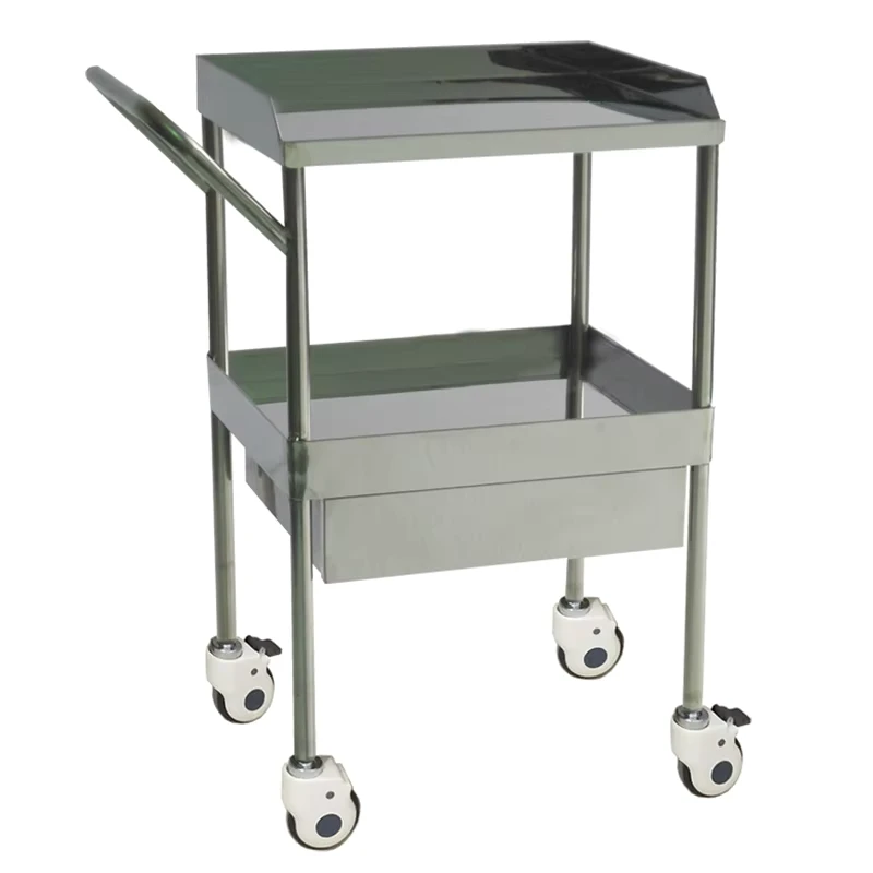 MN SUS060 Medical Grade Stainless Steel Trolley Hospital Utility Cart with Drawers Silent Casters for ICU Clinic