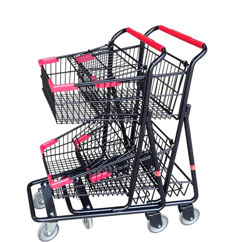 MOQ 100 PC Double Layers Supermarket Shopping Trolleys Carts