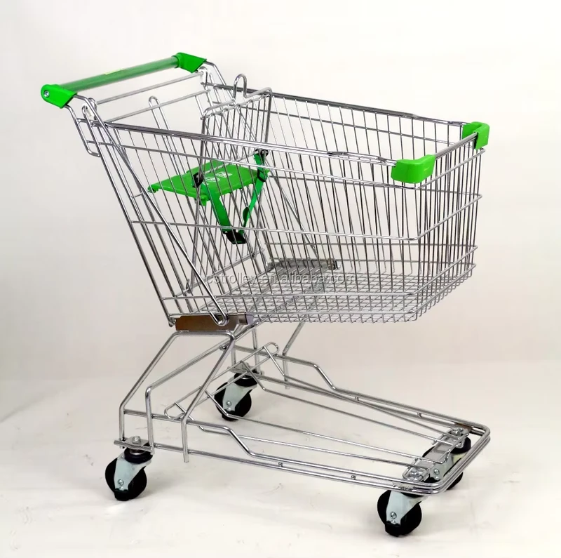 MOQ 20 PCS Chrome Plating 100L Asian Style Shopping Trolley Cart for Chain Supermarkets