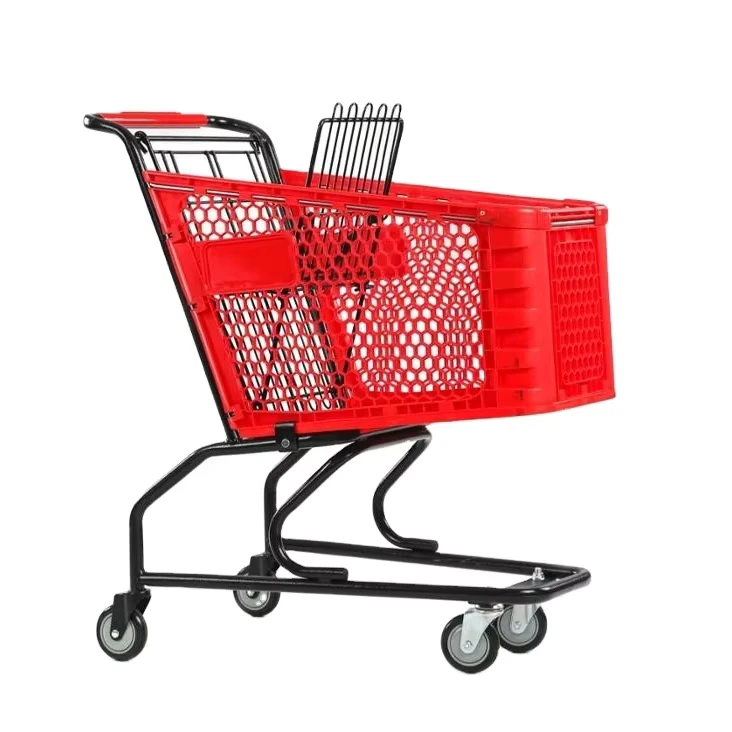 MOQ 300 PCS 100L plastic trolley cart supermarket plastic trolley push cart plastic 4 wheels shopping cart trolley