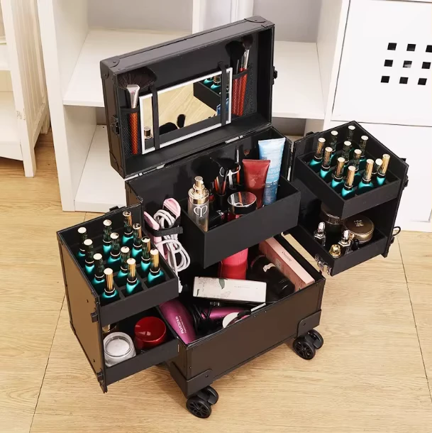 MORE DESIGN Professional Rolling Multi Function Cosmetic Nail Hairdresser Case Salon Makeup Beauty Trolley
