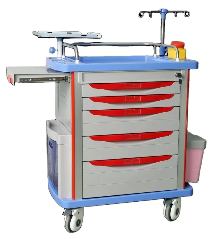 MST ABS25 Hospital Furniture Emergency Nursing Trolley Medical Crash Cart 5-Layer Storage 40 lb Load Capacity Stainless