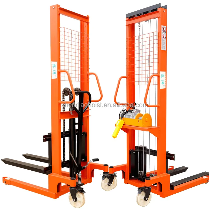Manual Electric Hydraulic Forklift Pallet Stacker Manual Stacker Forklift Truck 1 Ton 2 Ton Crane