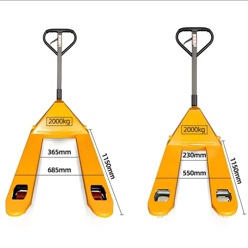 Manual Forklift 2 Ton Pallet Truck Stacker Hand Pallet Truck 1100mm Fork Length Nylon Wheels Indoor Use