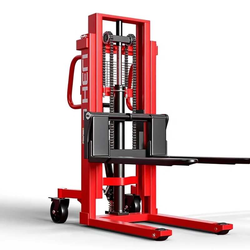 Manual Hydraulic Forklift Stacker 1-2 Ton Semi-Electric Hand Lift Truck with Nylon Wheels
