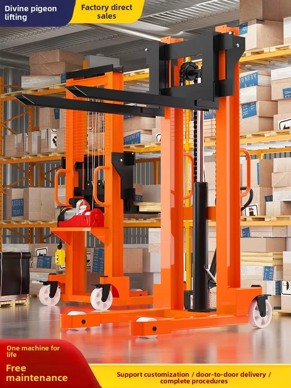 Manual Hydraulic Forklift Stacker 1 Ton 2 Ton Semi Electric Lift Transport Truck Hand Push High Lift Pallet Jack Compact