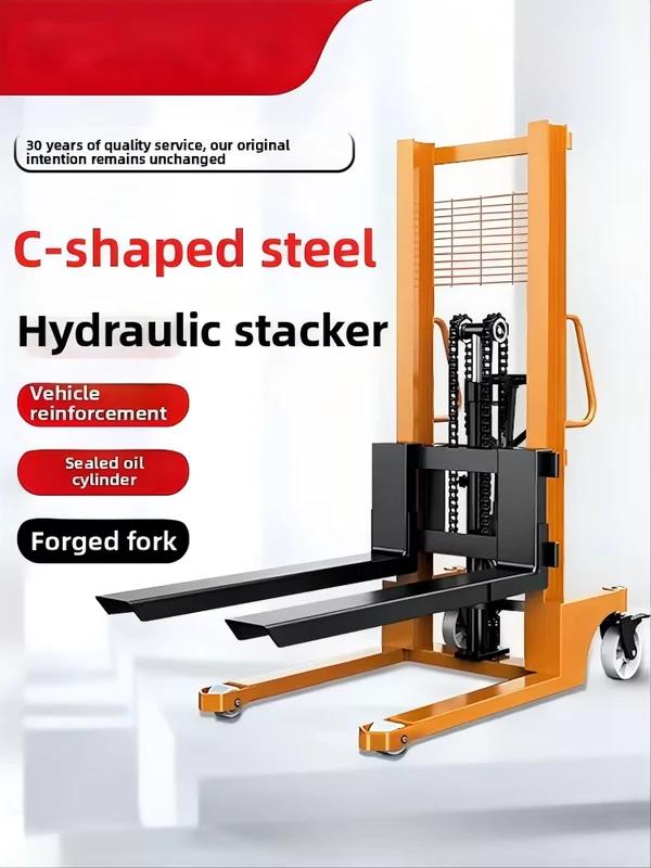 Manual Hydraulic Forklift Stacker 3 Ton Hand Push Lifting Truck Fork Height Lowered No Warranty for Earth Cattle Loading