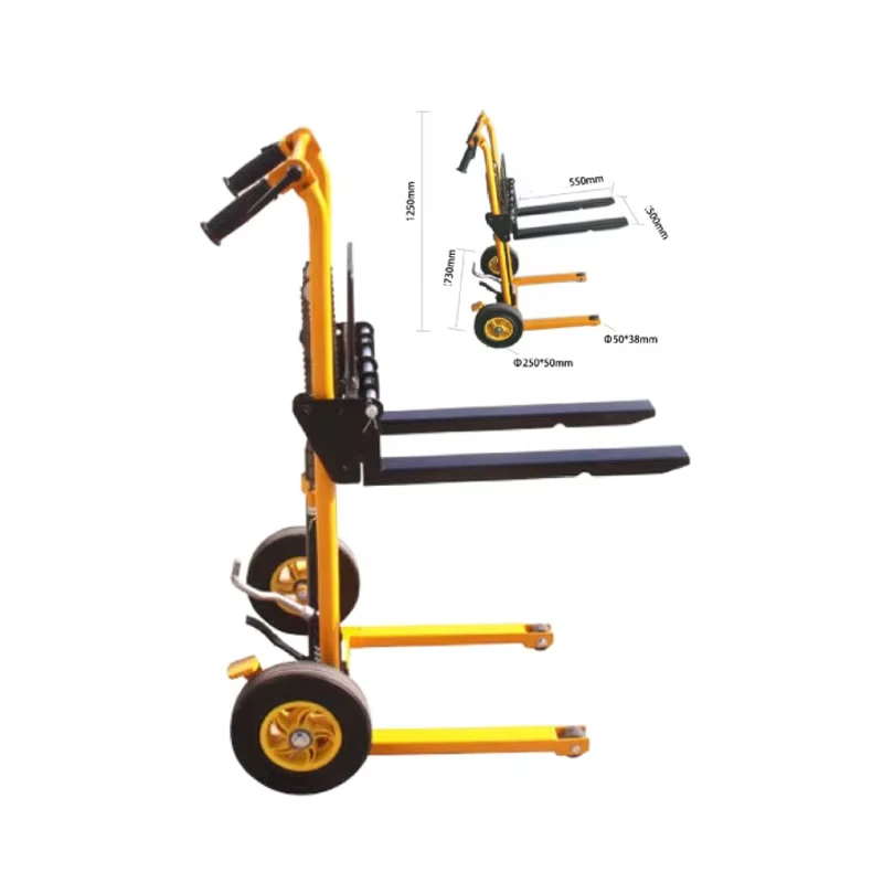 Manual Lift Forklift Light Small Handling Portable Lift Truck Hand Cranked Stacker 57 58 69 Folding Handle Universal Wheel
