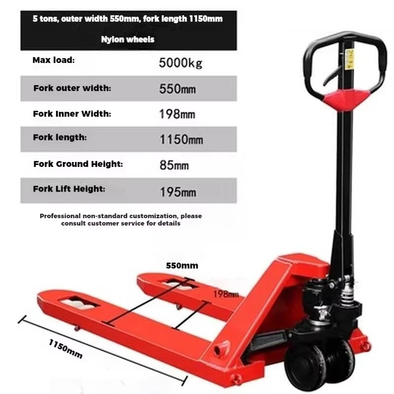 Manual Lifting Hand Forklift 5 Ton Heavy Narrow Fork Hydraulic Pallet Truck Pallet Jack Trolley for Limited Space