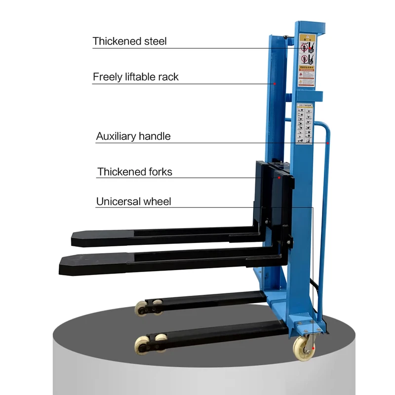 Manual Portable Forklift 1 Ton Lead Acid Battery Small Hydraulic Pallet Truck Loader Driver Cart Stacker Elevator