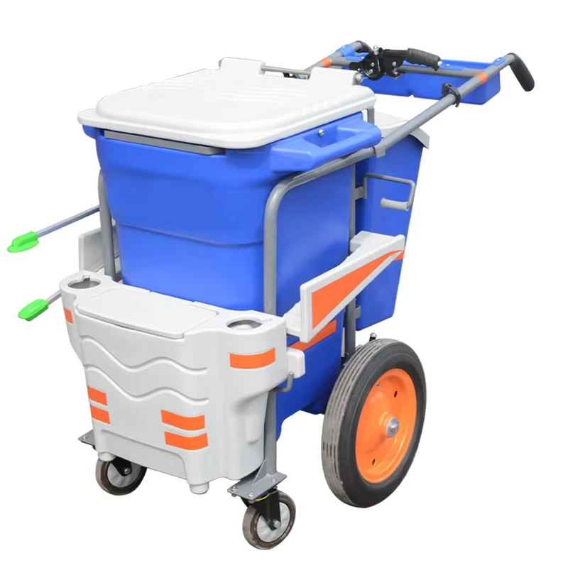 Manual Sanitation Cart Outdoor Litter Collection Trolley Waste Cleaning Cart Janitor Hand Push Yellow Metal & Plastic Trolley