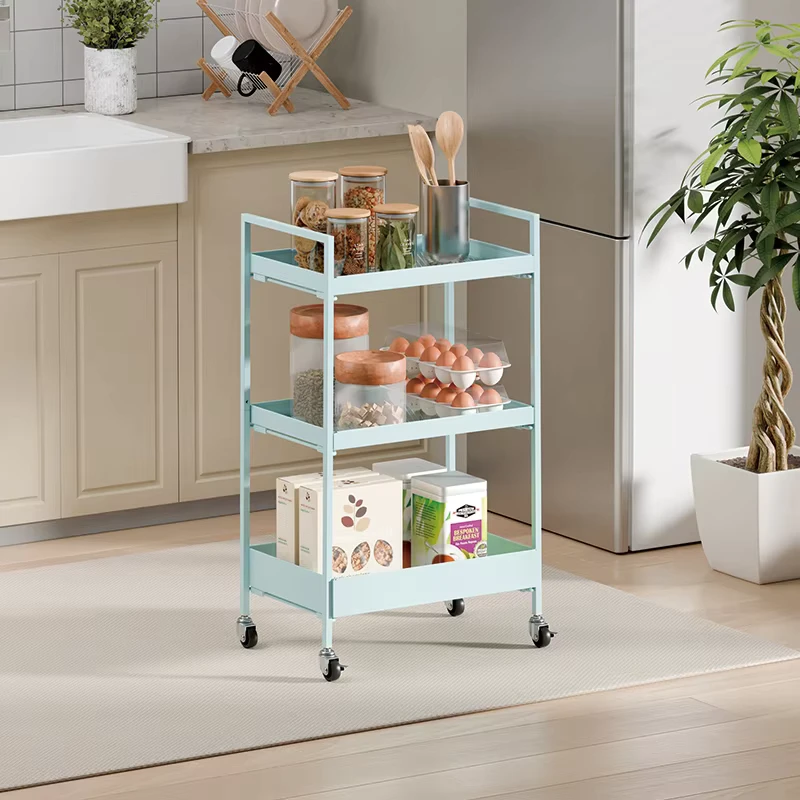 Manufactory Household Storage Cart Easy to Assemble No Screw 3 Layer Utility Trolley with Handle