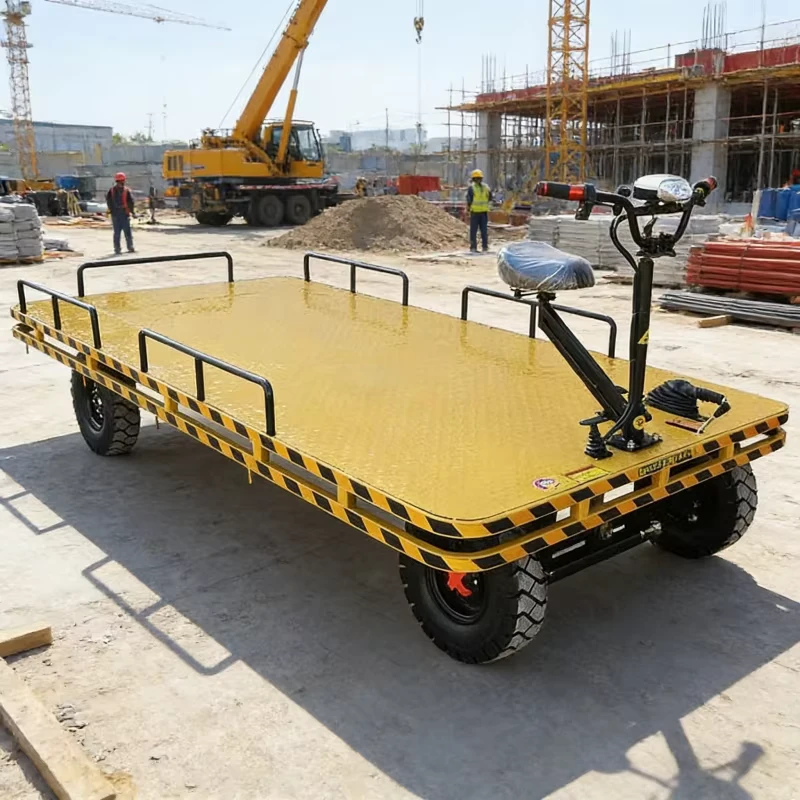 Manufacture Factory Four Wheels Power Flat Cargo Industrial Hand Cart Electric Platform Trolleys