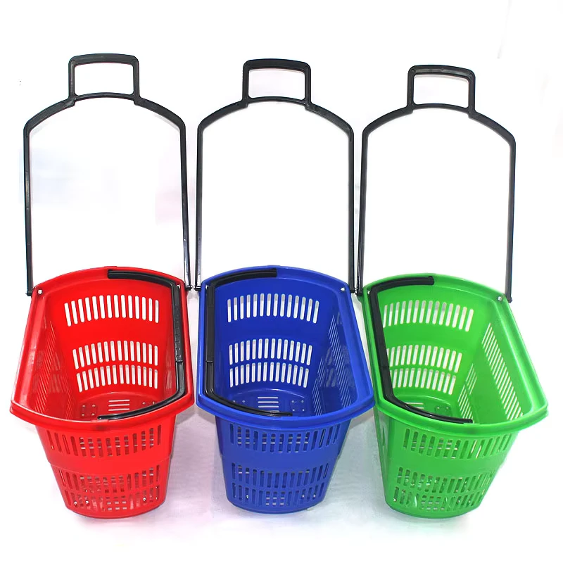Manufacture Shopping Plastic Large Supermarket Trolley With Wheels Hand Shopping Basket for Retail Store