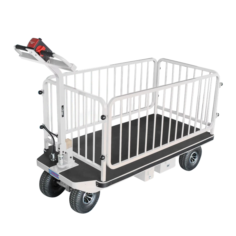 Manufacture Warehouse Hand Pull Electric Trolley with Guardrail for Industrial Logistics Use