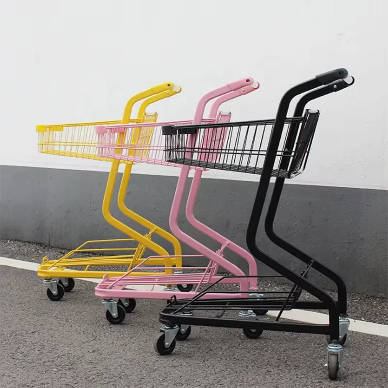 Manufacturer 2 tier Supermarket Grocery Trundler Double Basket Shopping Trolley Cart