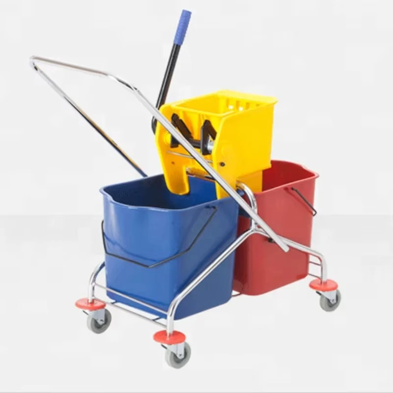 Manufacturer Customized Commercial Airport Hospital Hotel Cleaning Mop Truck 36l Plastic Double Bucket Mop Truck