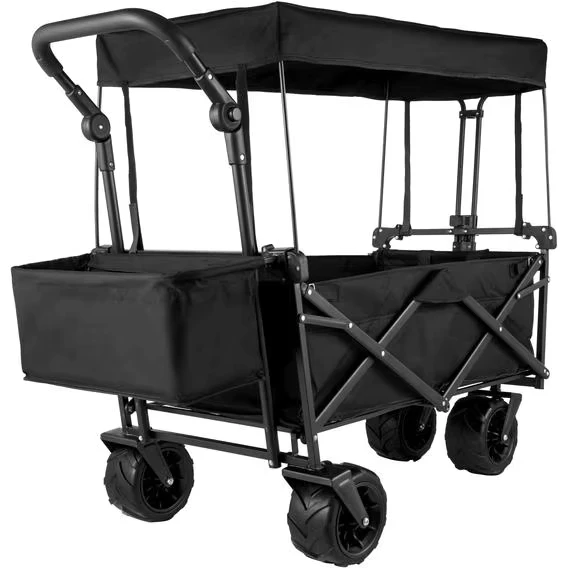 Manufacturer OEM Collapsible Utility Wagon Cart All Terrain Transport Trolley Removable Canopy Four Wheel Shopping