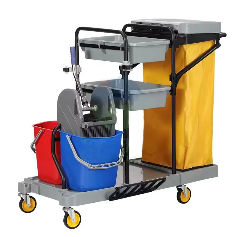 Manufacturer Plastic Flat Mopping Bucket Cart Mini Folding Housekeeping Janitor Cleaning Trolley Cleaning Equipment for Hotel