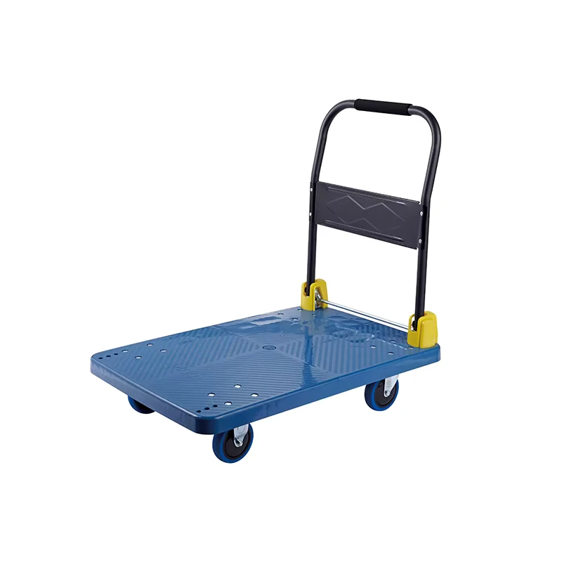 Manufacturer Thickened Hand Trolley Blue Plastic Folding Handrail 70*50cm 200kg /60*90 400KG Platform Hand Trolley for Factory