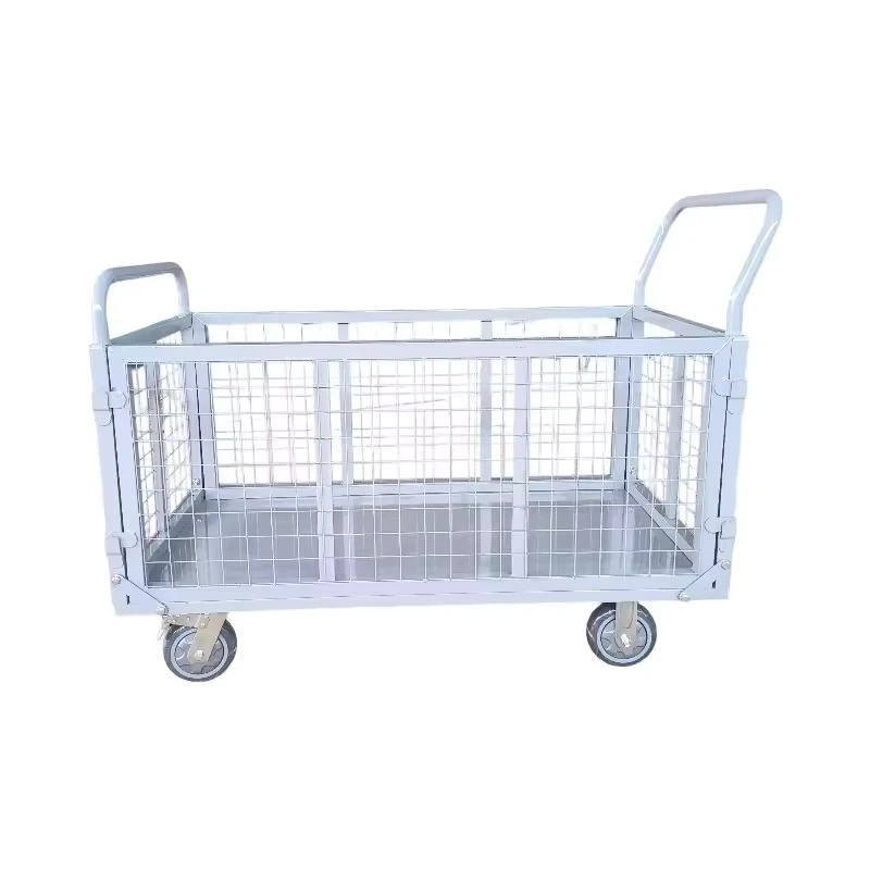 Manufacturers Durable Iron & Steel Heavy Duty Portable Flatbed Carts with Fences OEM Customizable Loading Handcarts