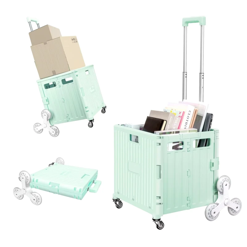 Many Colors Supermarket Foldable Shopping Cart with Lid Folding Trolley 4 Wheels Made of Durable Plastic