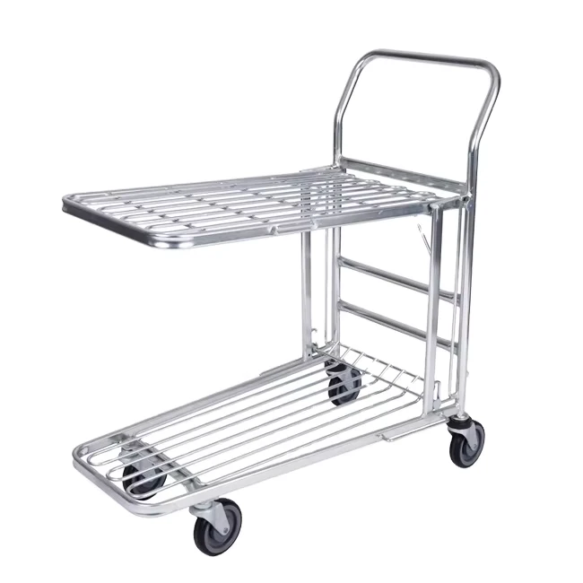 Market Cart Metal Cart Double Tier Platform Trolley Supermarket Cargo Trolley for Warehouse Picking Cart