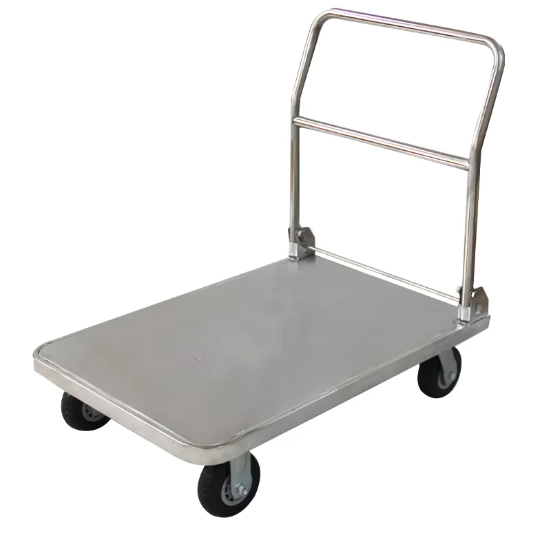Material SUS201 Medium Duty Silent Flat Hand Stainless Steel Platform Trolley for Outdoors