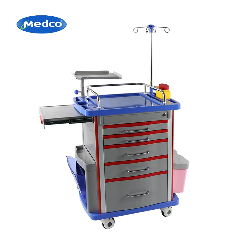 Medco Hot Selling Professional Medical Hospital Furniture ABS Emergency Trolley Cart for Sales