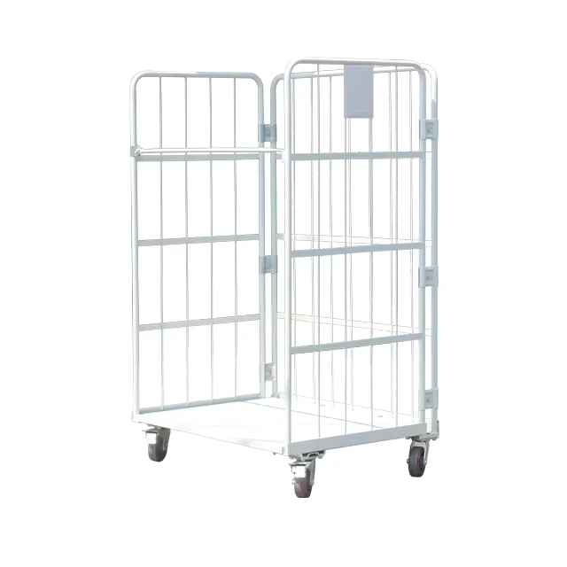 Media Duty 350kgs Loading Production Cost Saved Durable Convenient Nestable Roll Trolley Folded Steel Frame Cage Cart